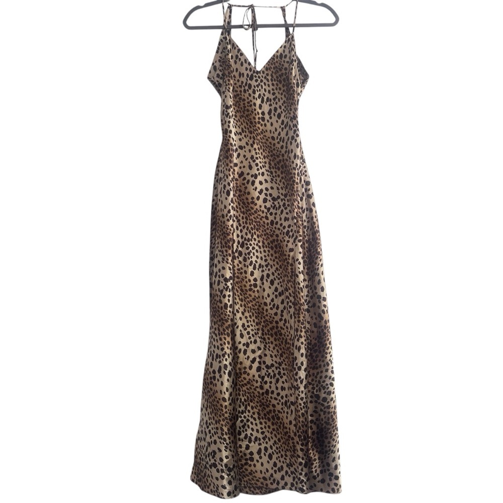 Victoria’s Secret Animal Print Satin Maxi Open Back Dress Size M Y2K Front Slit